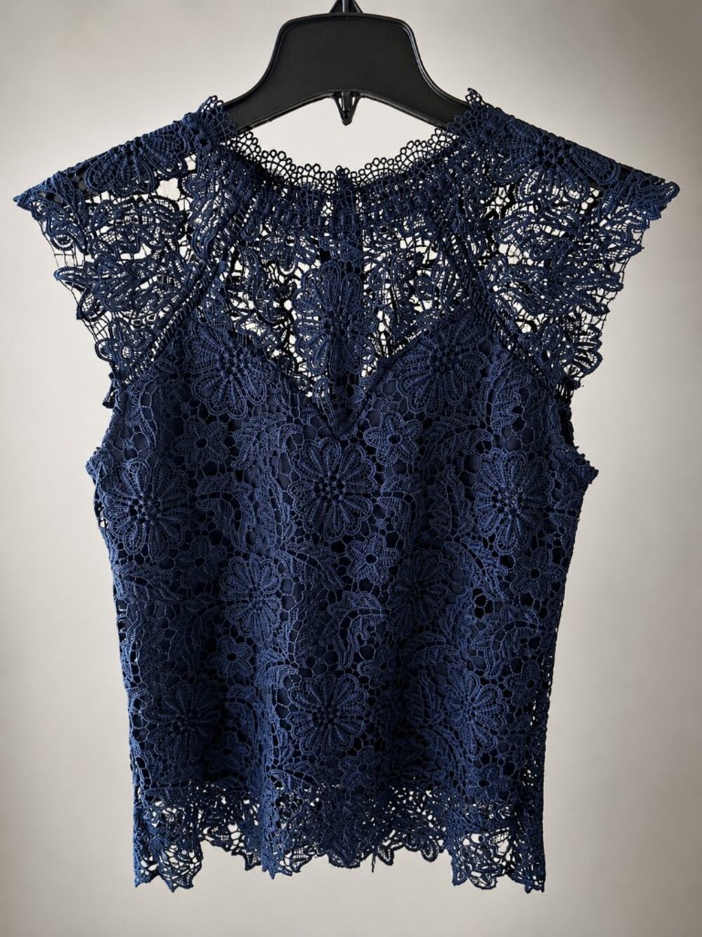 AdiVa Navy Lace Blouse – Size S – Luxury Crochet Detail